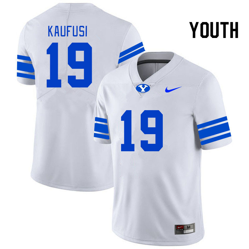 Youth #19 Ace Kaufusi BYU Cougars College Football Jerseys Stitched-White